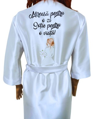 Halat Mireasa Personalizat Imprimare, Satin Alb premium