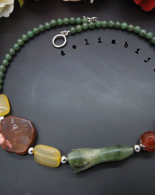 Colier handmade unicat - floare jad, agate, aventurin (cod942)