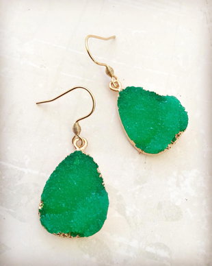 Cercei agate druzy verzi & alama aurita