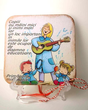 Felicitare din lemn, personalizata pentru educatoare/ invatatoare - martisor