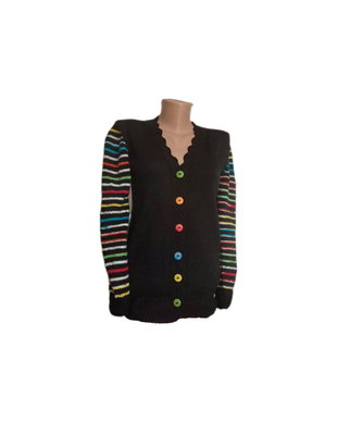 Jacheta Cardigan colorat negru tricotat manual