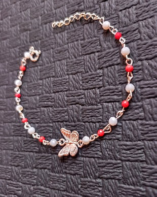 Bratara argint coral sidef fluture alb rosu martisor boho chic minimalista trendy cadou-Tranaport gratuit