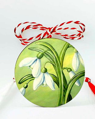 Martisor din lemn personalizat cu ghiocei