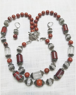 SET-JASP ROSU SI CRISTAL DE STANCA/GHEATA