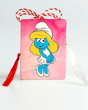 Martisor lemn copii cu personaje - Strumfi