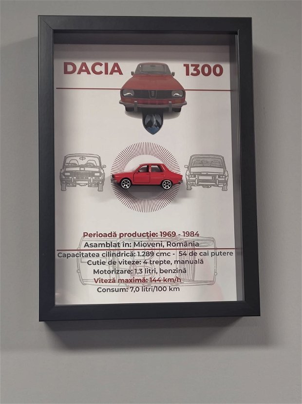 Dacia 1300 înrămata în tablou lemn/sticlă