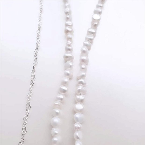 Colier argint si perle naturale  | Double Heart |
