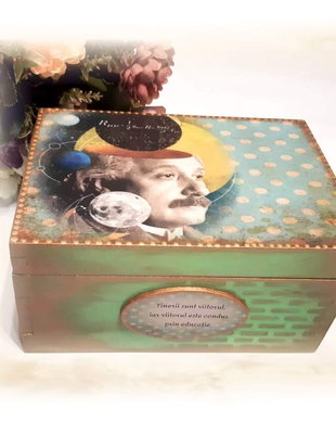 Cufar din lemn, cadou profesor fizica, 20x15x7 cm