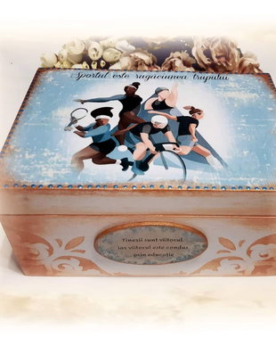 Cufar din lemn, cadou profesor Sport / Educatie Fizica, 20x15x7 cm