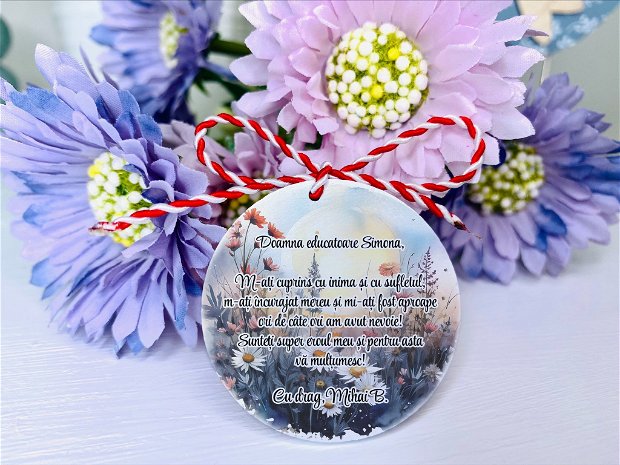 Martisoare magnet - personalizate cu mesaj - forma rotunda - Moon flowers