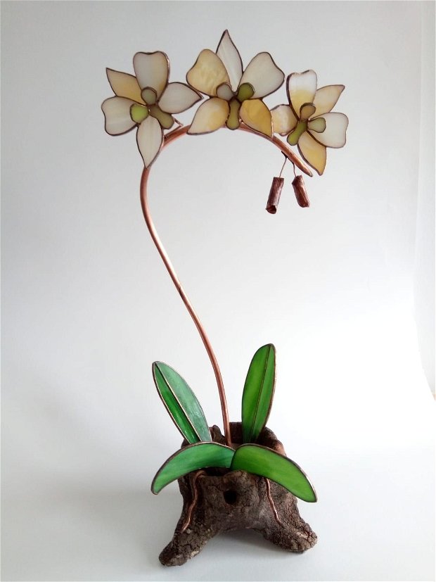 Decoratiune orhidee din sticla vitraliu