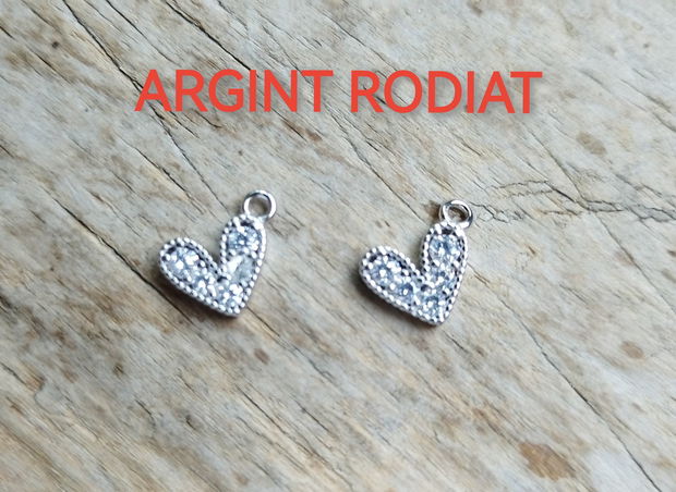 Inimioare argint rodiat cu zirconii, 11x8 mm