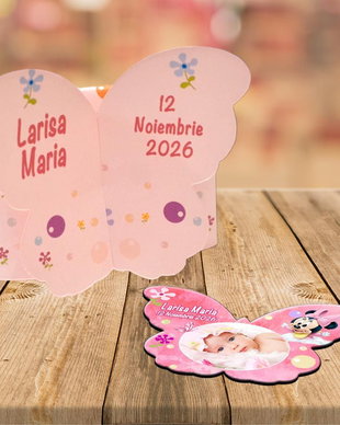 Marturii botez fete, in forma de fluture, tematica Minnie Mouse