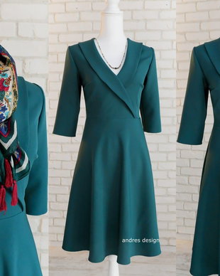 Rochie Clos Verde cu Guler Intors