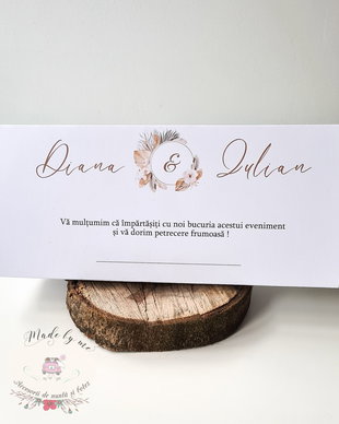 Plic de bani nunta simplist cu frunze pampas