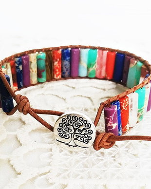 Bratara pietre multicolor si snur de piele