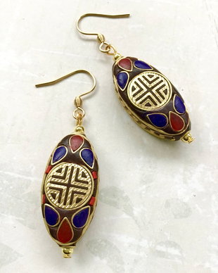Cercei Nepalezi lapis lazuli & coral rosu