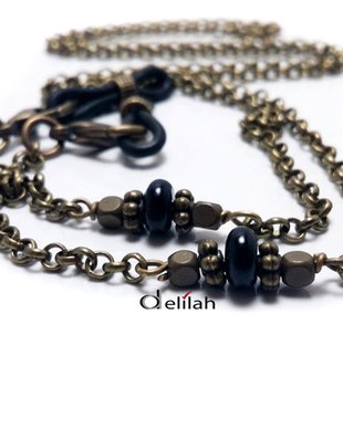 Lantisor ochelari din bronz si onyx rondele