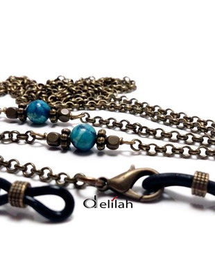 Lantisor ochelari bronz si agate crazy lace albastre