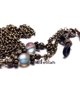 Lantisor ochelari bronz si margele sticla frosted