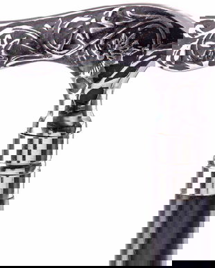 Baston din lemn masiv cu maner argintiu