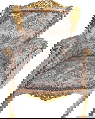 Fotoliu baroc din lemn masiv alb cu auriu pentru copii