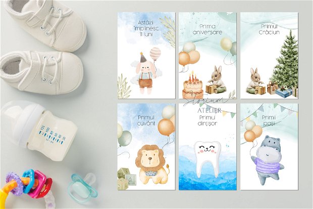 Set 18 cartonașe pentru nou-născut "Primul an". Baby Milestone
