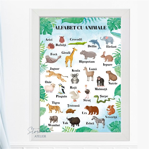 Tablou alfabet cu animale. Tablou camera copii