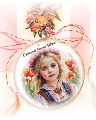 Martisor personalizat traditional / lalele / fetita blonda