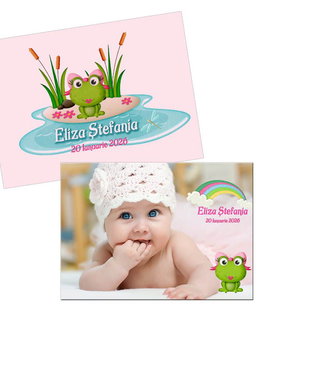 Invitatie botez de fata, model broscuta vesela