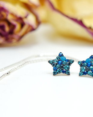 Cercei Swarovski cu lantisor   Stea / Steluta / Star / Argint 925