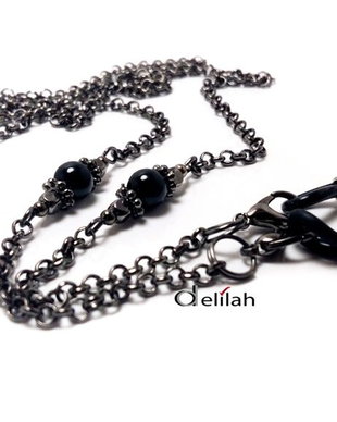 Lantisor negru pentru ochelari si black onyx