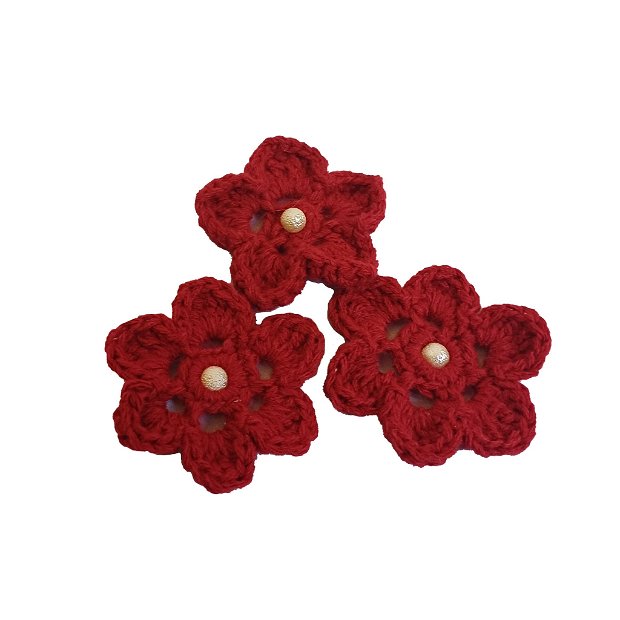 Set 3 flori rosii crosetate din lana