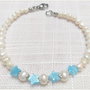 BRATARA -PERLE ALBE DE CULTURA SI CAT'S EYE BLEU