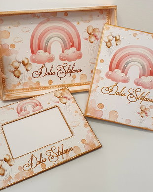 Set personalizat pentru taiere motului, fetita, tema curcubeu