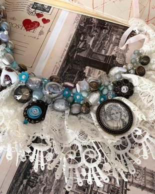 Colier statement '' Vintage lace "・Colier handmade dantela si margele