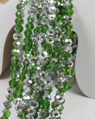Cristale din sticla, rondelle, 4x3 mm, verzi