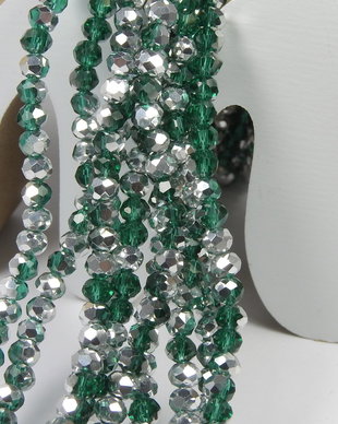 Cristale din sticla, rondelle, 4x3 mm, verde smarald