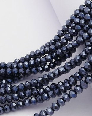 Cristale din sticla, rondelle, 4x3 mm, negre electroplacate