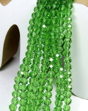 Cristale din sticla, rondelle, 3.5x3 mm, verzi
