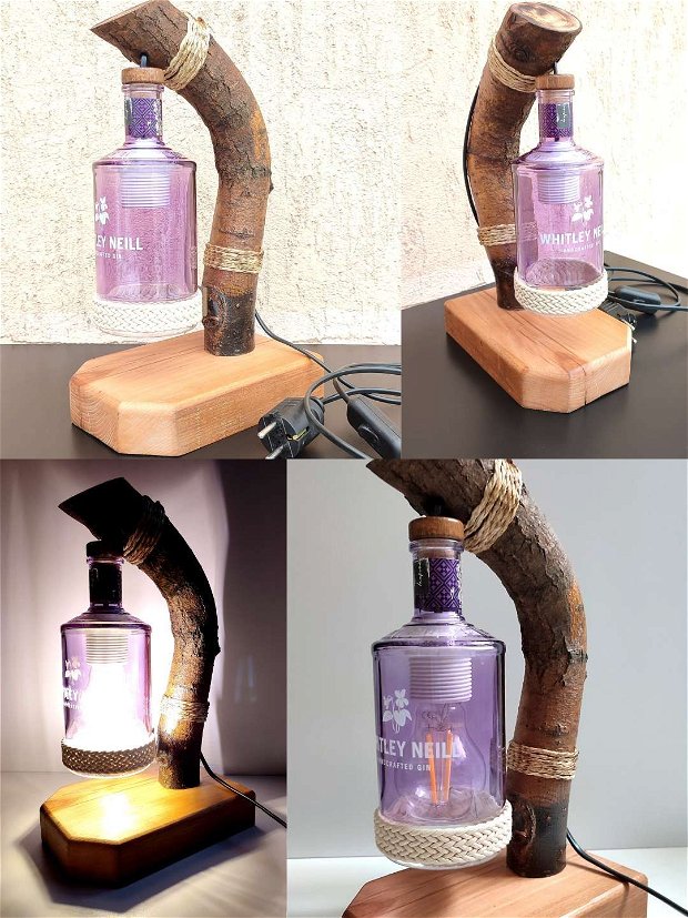 Veioza / lampa din lemn și sticla