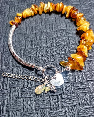 Bratara argint chihlimbar opal de foc etiopian brioleta charm argint inima asimetrica boho chic trendy - Transport gratuit