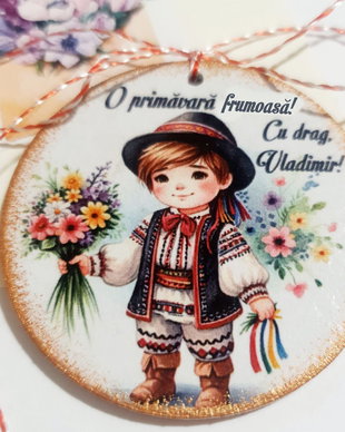 Martisor personalizat, baiat in port traditional