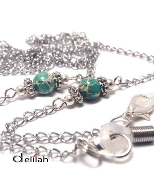 Lant argintiu pentru ochelari cu regalit verde