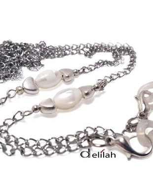 Lant argintiu pentru ochelari cu sidef alb oval