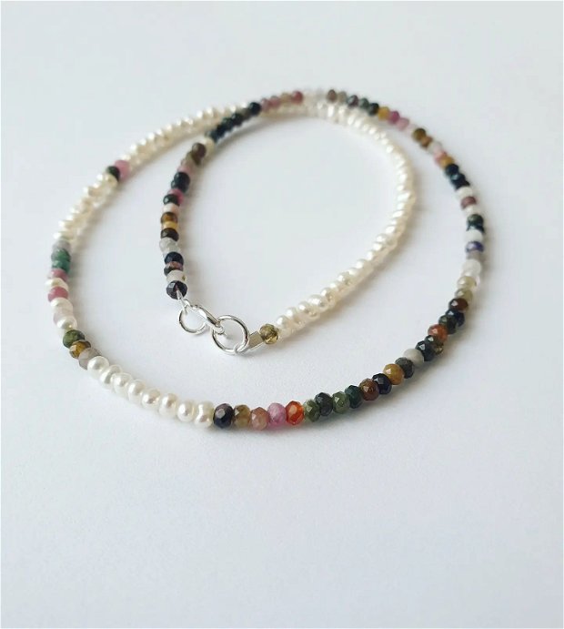 Colier perle naturale si turmalina colorata I