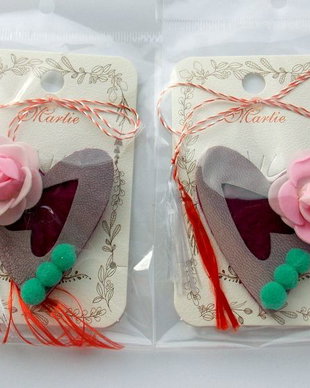 Brosa Martisor*Trandafir+Piele naturala