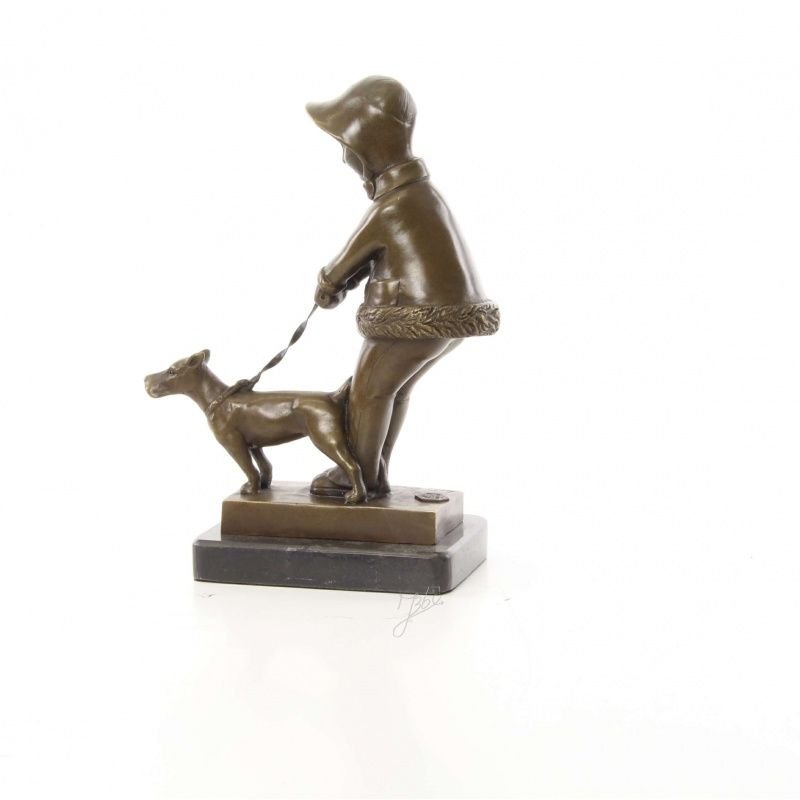 Fetita cu catelul- statueta Art Deco din bronz