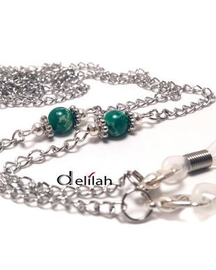 Lant argintiu ochelari cu regalit verde