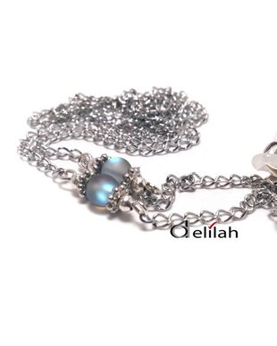 Lant argintiu ochelari cu margele sticla frosted gri